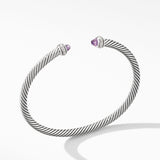 Classic Cable Bracelet in Sterling Silver with Amethyst and Diamonds, 4mm