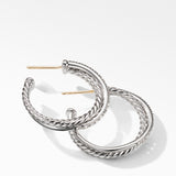 Crossover Hoop Earrings in Sterling Silver with Diamonds, 26.5mm