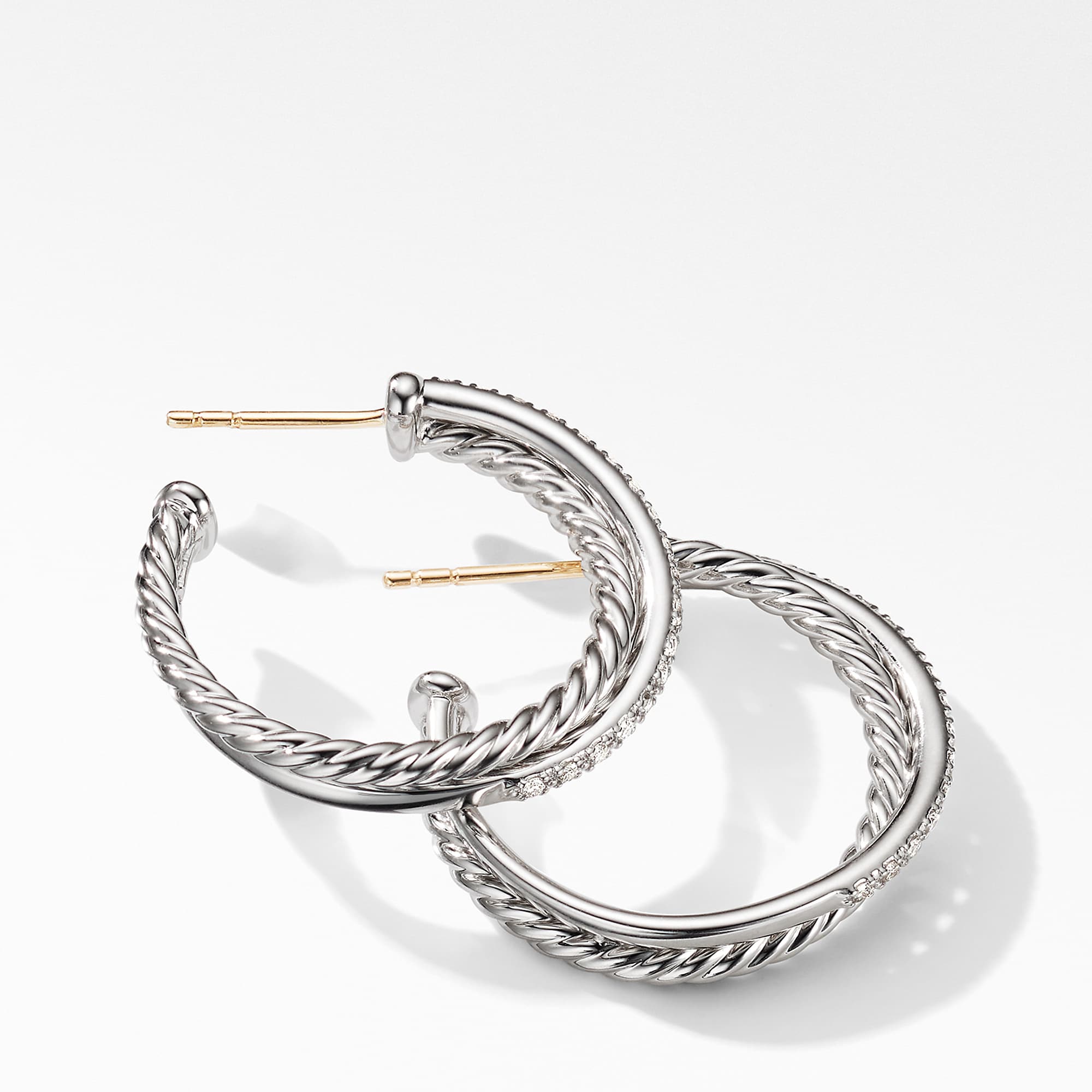 Crossover Hoop Earrings in Sterling Silver with Diamonds, 26.5mm