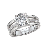 14K White Gold Three-Row Band Semi-Mount Diamond Engagement Ring