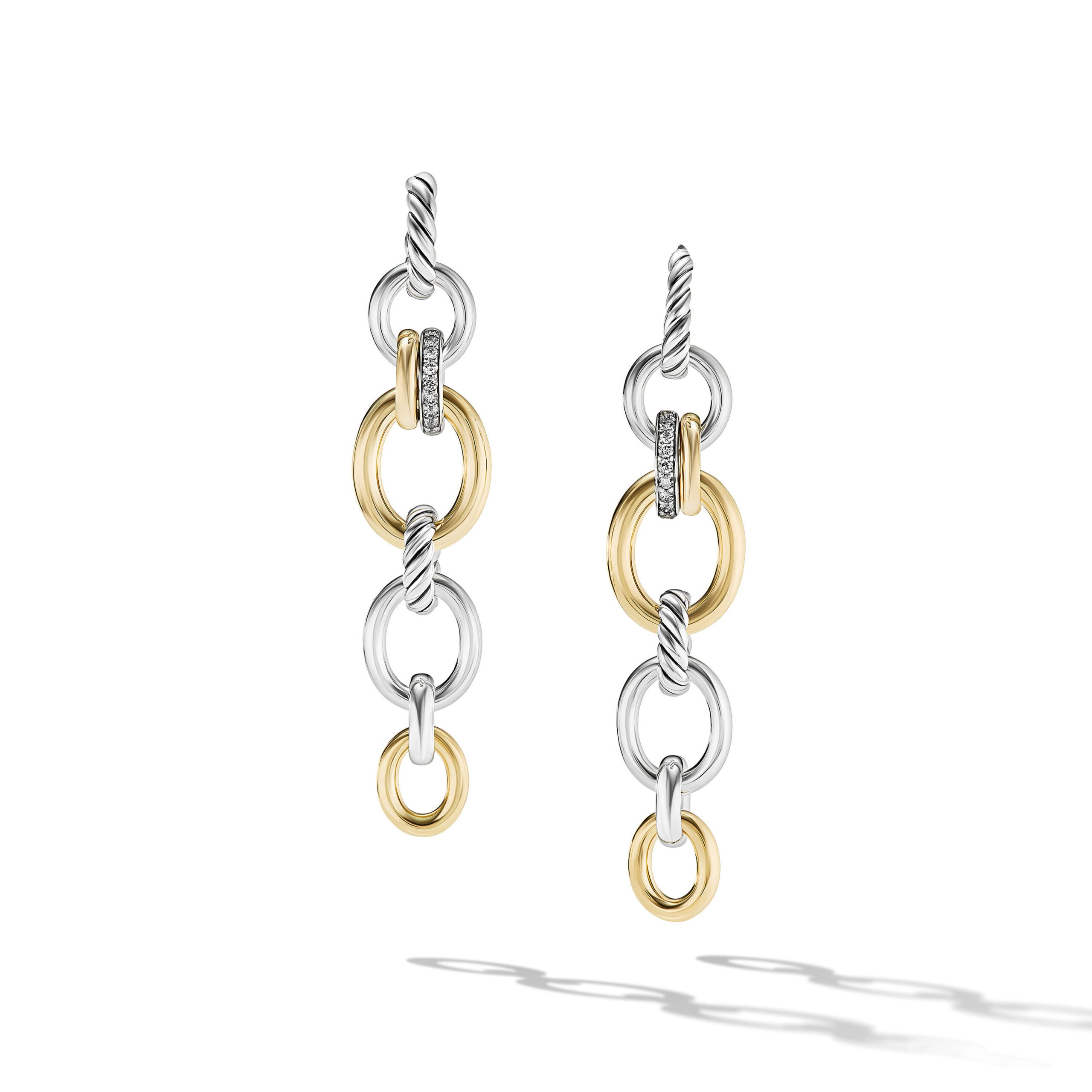DY Mercer Linked Drop Earrings in Sterling Silver with 18K Yellow Gold and Diamonds, 68mm