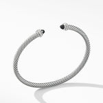 Classic Cable Bracelet in Sterling Silver with Black Onyx and Diamonds, 4mm