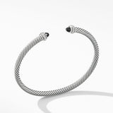 Classic Cable Bracelet in Sterling Silver with Black Onyx and Diamonds, 4mm