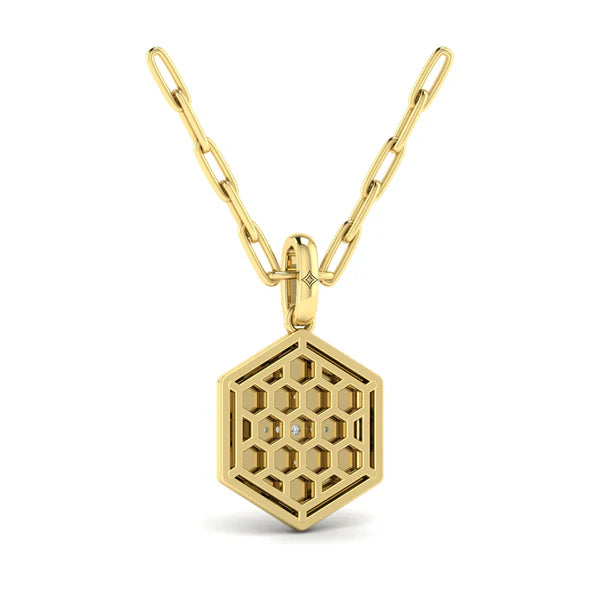 Amuleta Center Starburst Diamond Hexagon Pendant Necklace in 18K Yellow Gold