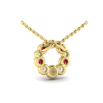 Diamond & Ruby Circle Bezel Pendant Necklace in 18K Yellow Gold