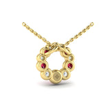 Diamond and Ruby Circle Bezel Pendant Necklace in 18K Yellow Gold