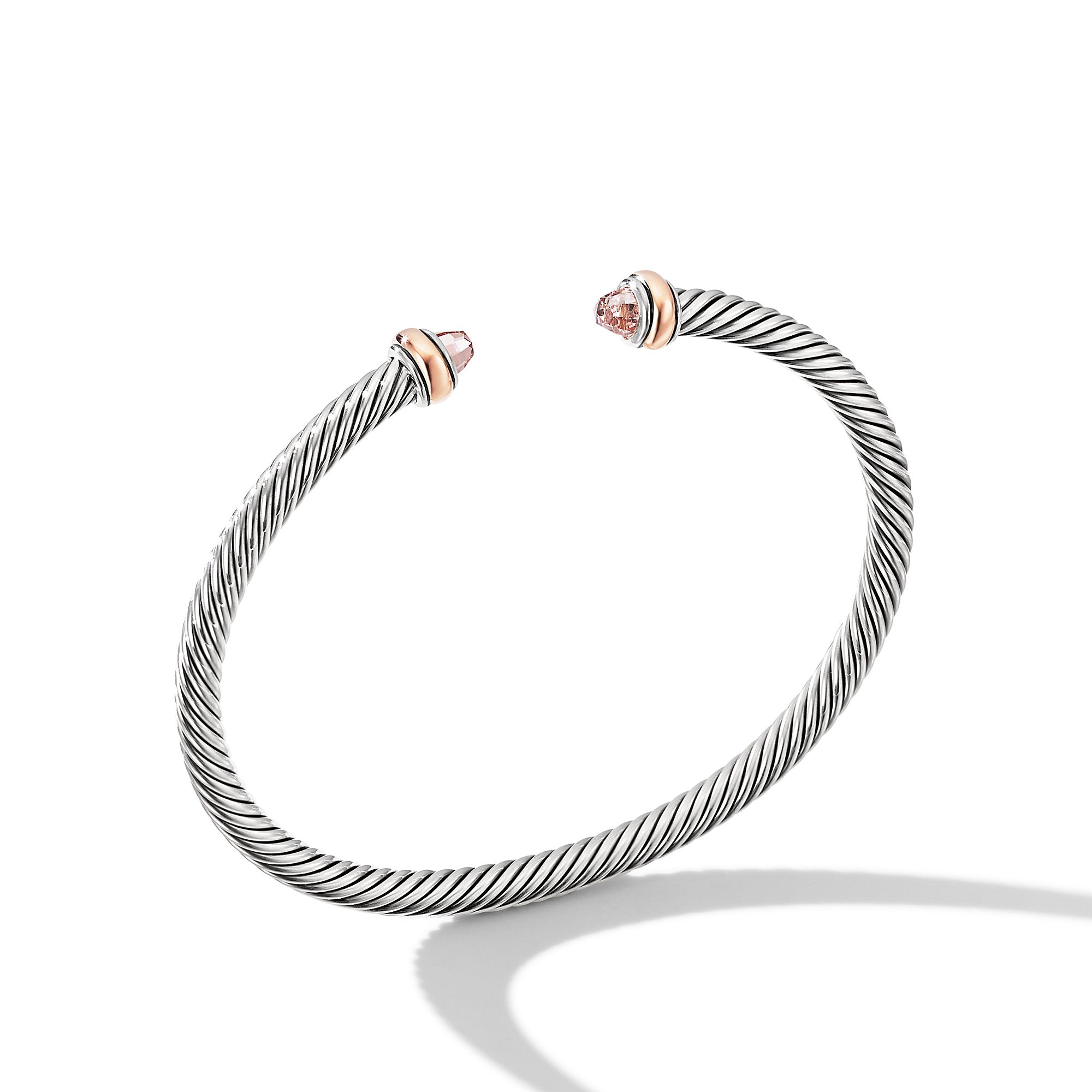 Classic Cable Bracelet in Sterling Silver with 18K Rose Gold and Morganite, 4mm