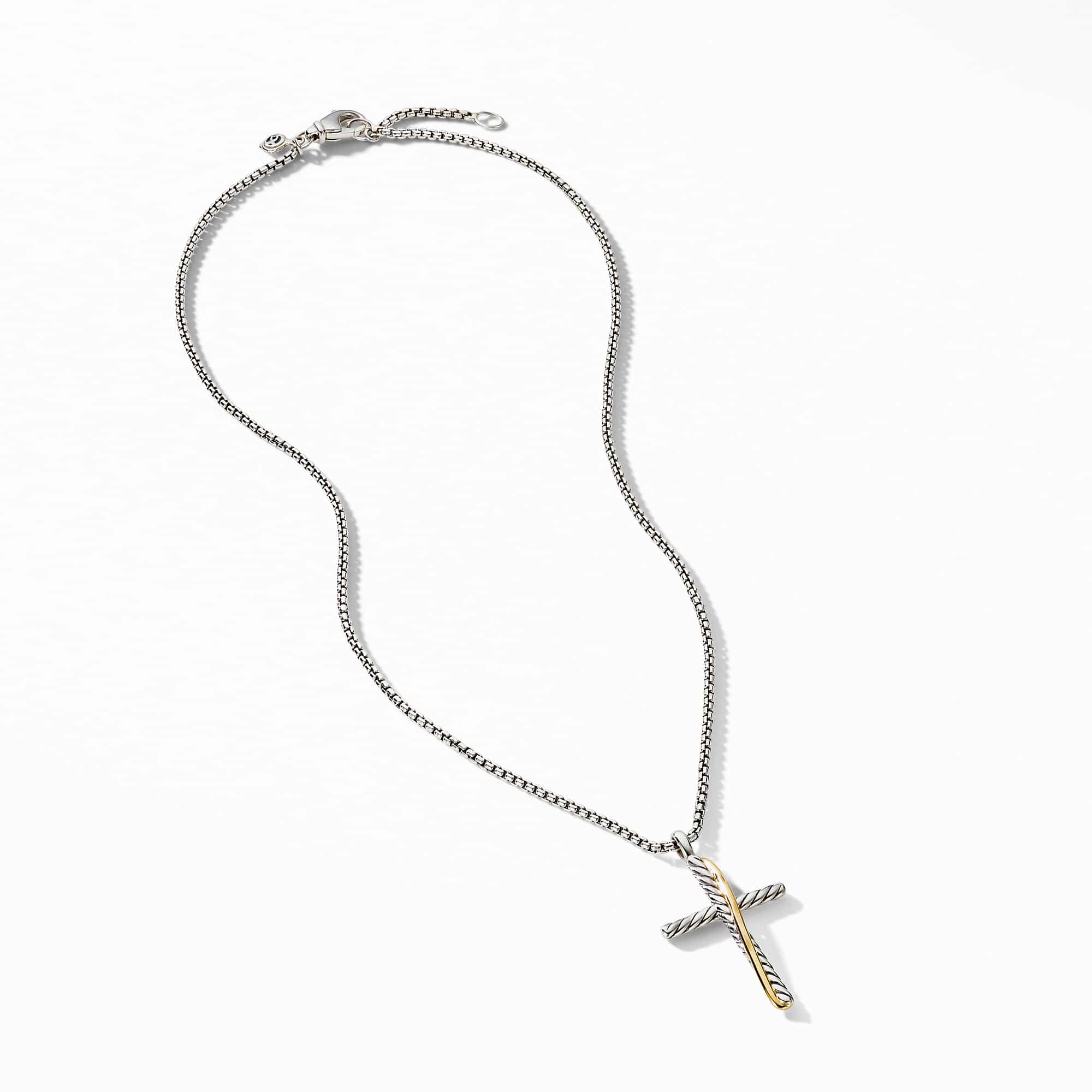 Crossover Cross Necklace in Sterling Silver with 18K Yellow Gold, 35.6mm