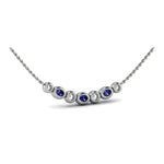 Adella Diamond & Sapphire Rounded Bezel Pendant Necklace in 18K White Gold