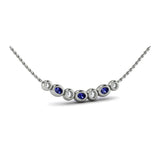 Adella Diamond and Sapphire Rounded Bezel Pendant Necklace in 18K White Gold