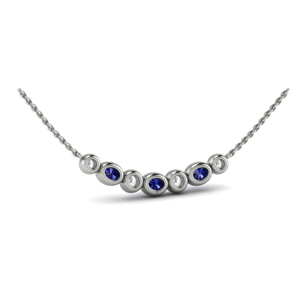 Adella Diamond and Sapphire Rounded Bezel Pendant Necklace in 18K White Gold