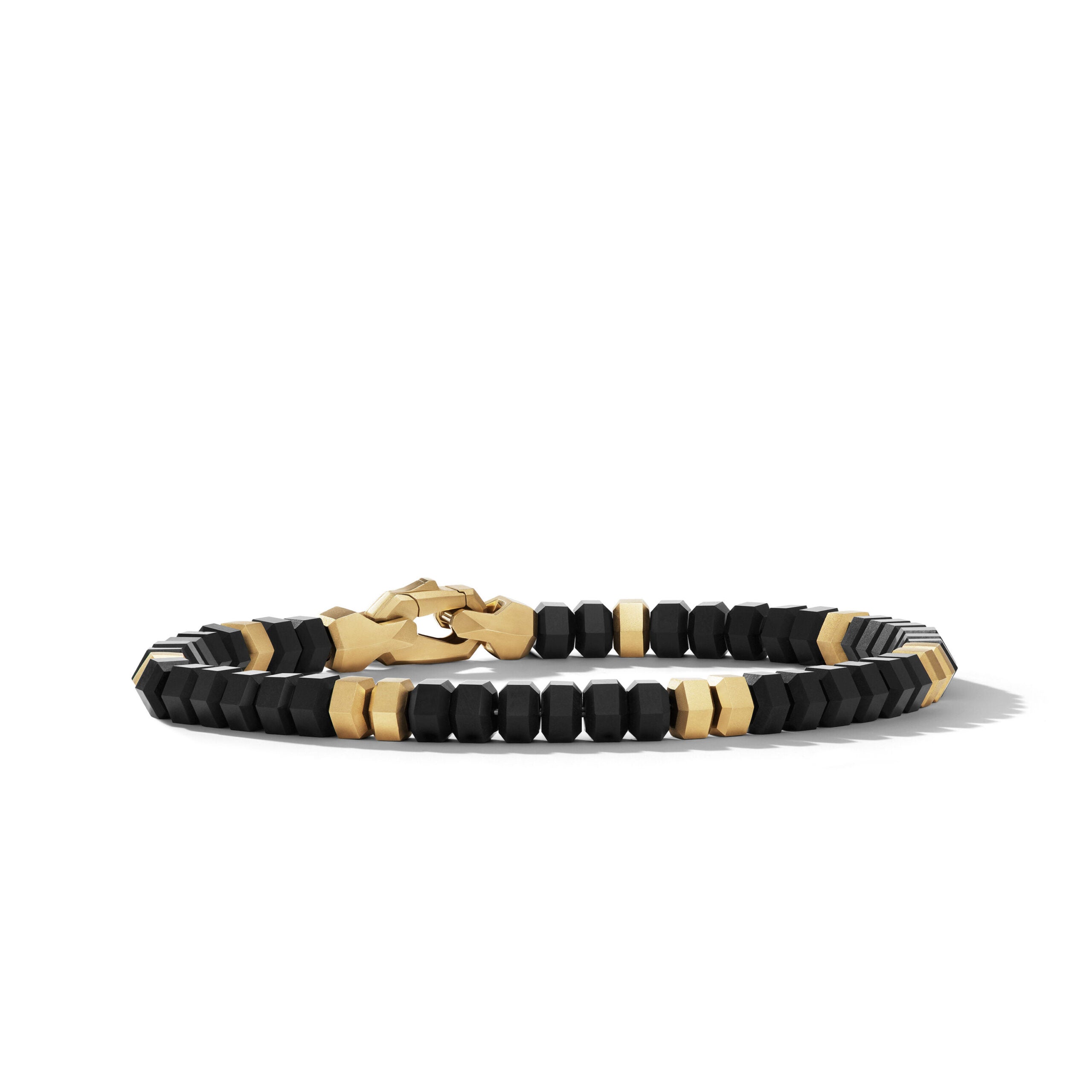 Hex Bead Bracelet with Black Onyx and 18K Yellow Gold, 6mm