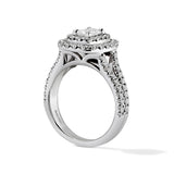 Double Halo Pave Split Shank Engagement Ring