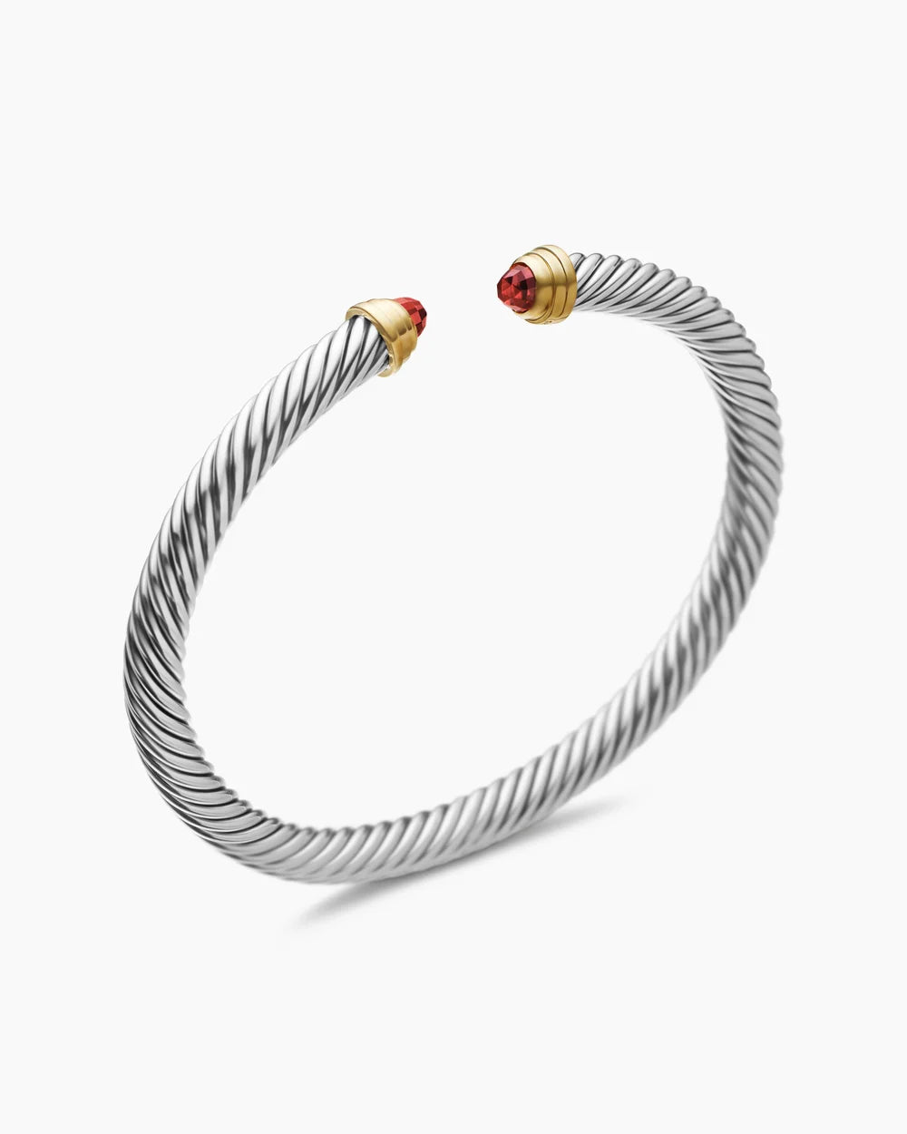 Classic Cable Bracelet in Sterling Silver with 14K Yellow Gold and Garnets, 5mm