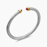 Classic Cable Bracelet in Sterling Silver with 14K Yellow Gold and Garnets, 5mm