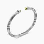 Classic Cable Bracelet in Sterling Silver with Peridot and Diamonds, 5mm