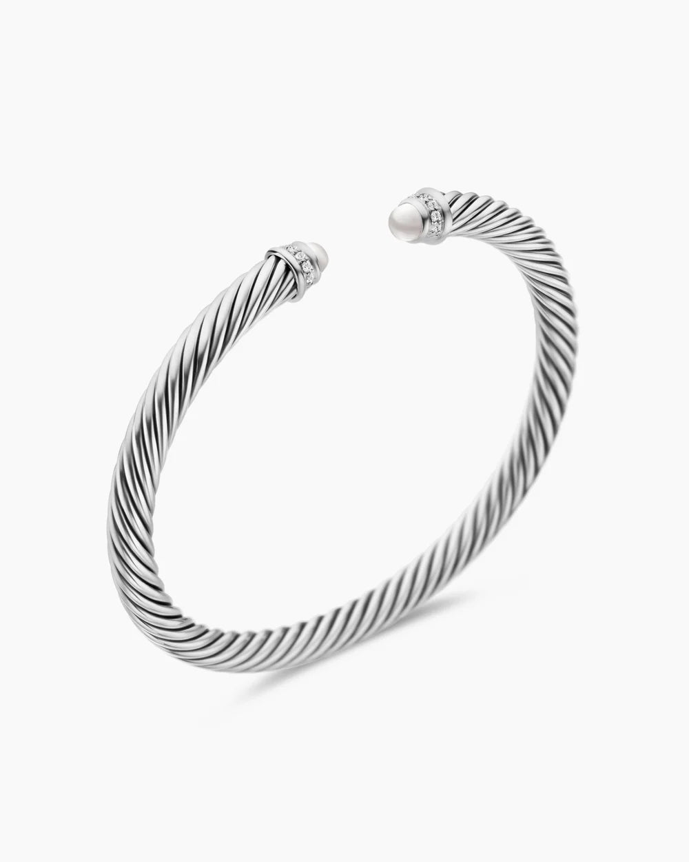 Classic Cable Bracelet Sterling Silver with Pearls and Diamonds, 5mm