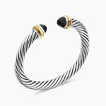 Classic Cable Bracelet in Sterling Silver with 14K Yellow Gold and Black Onyx, 7mm