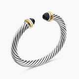 Classic Cable Bracelet in Sterling Silver with 14K Yellow Gold and Black Onyx, 7mm