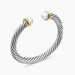 Classic Cable Bracelet in Sterling Silver with 14K Yellow Gold and Pearls, 7mm
