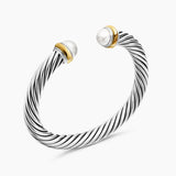 Classic Cable Bracelet in Sterling Silver with 14K Yellow Gold and Pearls, 7mm