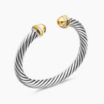 Classic Cable Bracelet in Sterling Silver with 14K Yellow Gold Domes, 7mm
