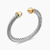 Classic Cable Bracelet in Sterling Silver with 14K Yellow Gold Domes, 7mm