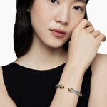 Classic Cable Bracelet in Sterling Silver with 14K Yellow Gold Domes, 7mm