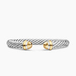 Classic Cable Bracelet in Sterling Silver with 14K Yellow Gold Domes, 7mm