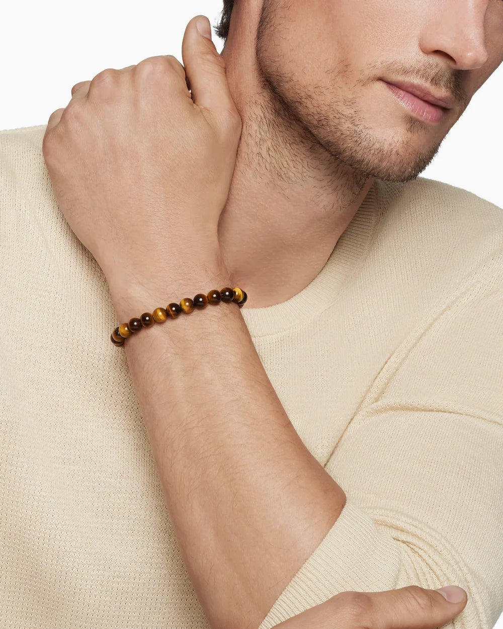 Spiritual Beads Bracelet in Sterling Silver with Tigers Eye, 8mm