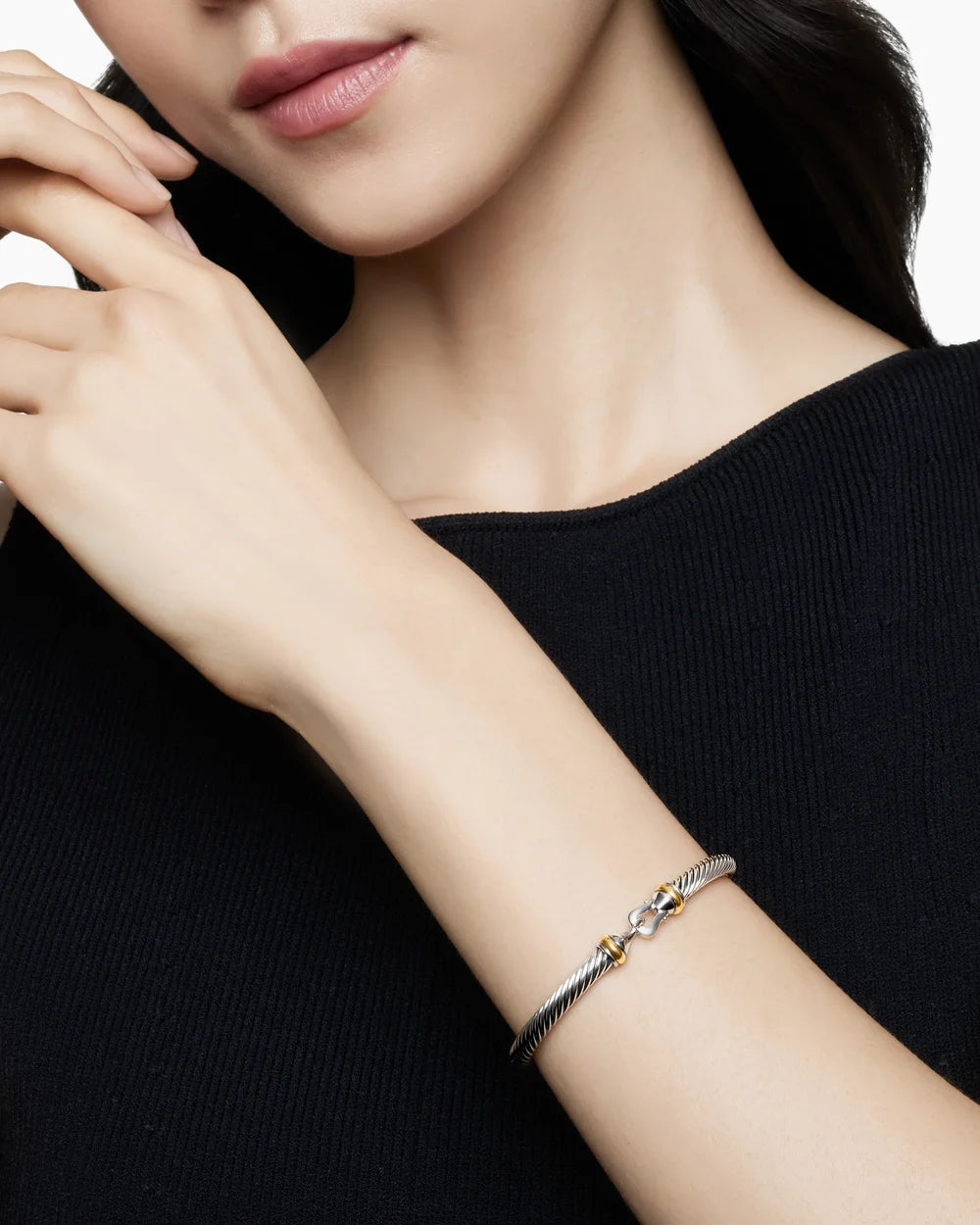 Buckle Classic Cable Bracelet in Sterling Silver with 18K Yellow Gold, 5mm
