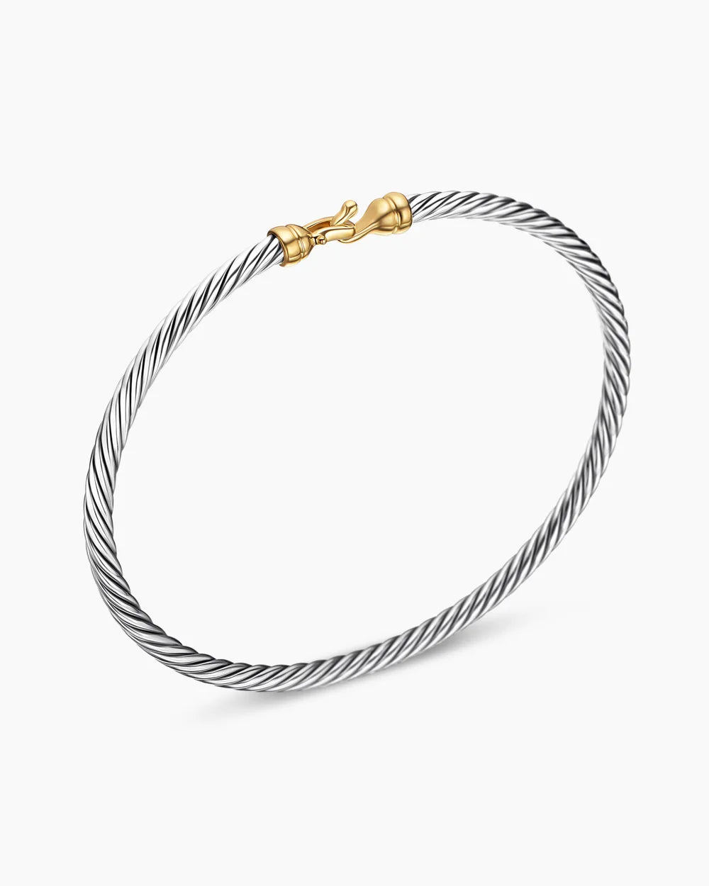 Buckle Classic Cable Bracelet Sterling Silver with 18K Yellow Gold, 3mm