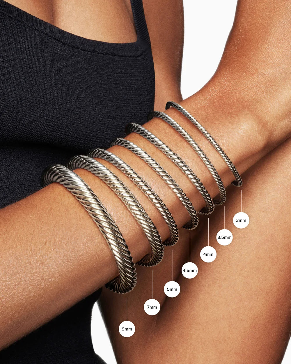 Classic Cable Bracelet in Sterling Silver with 14K Yellow Gold and Blue Topaz, 5mm