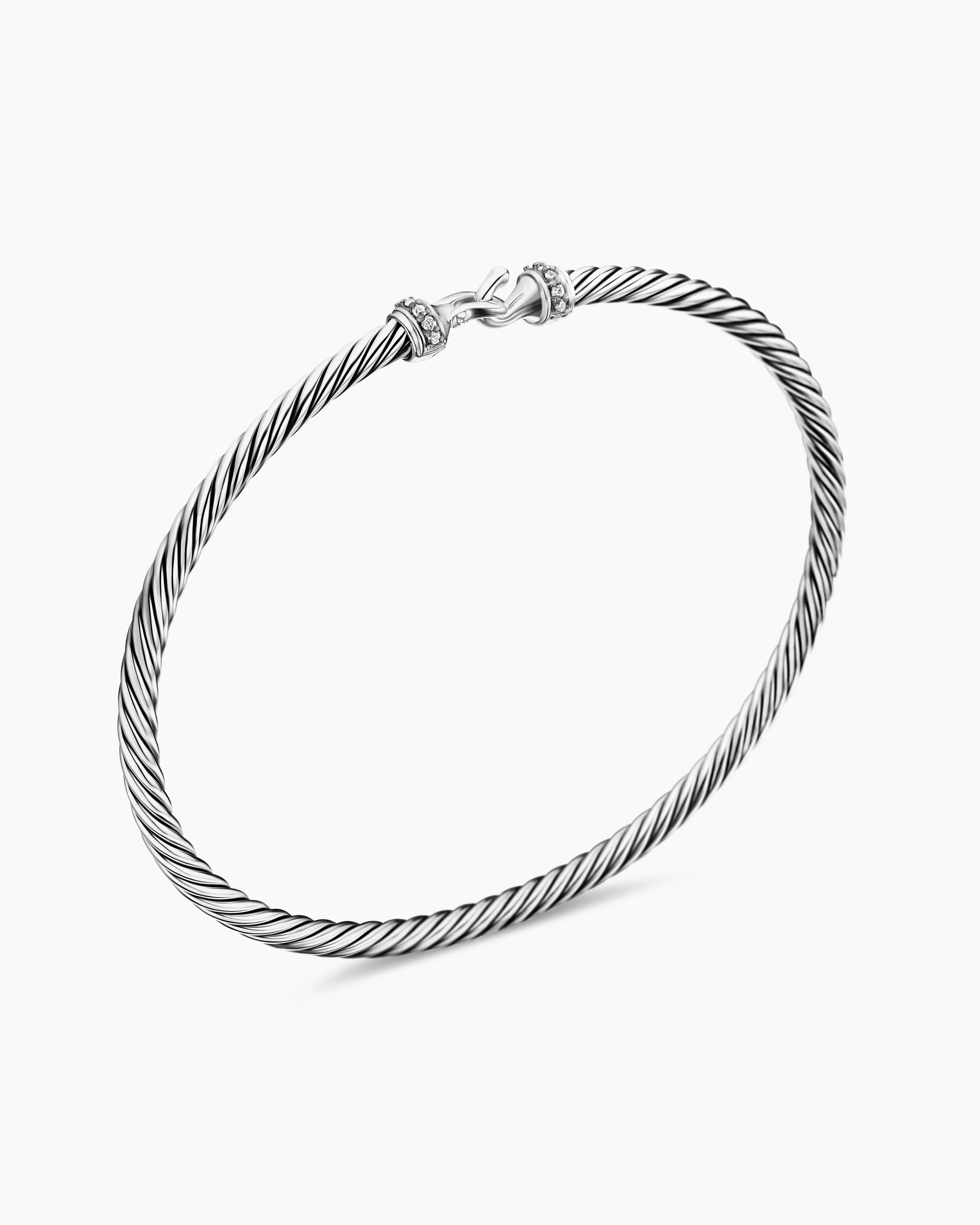 BUCKLE CLASSIC CABLE BRACELET Sterling Silver with Diamonds, 3mm