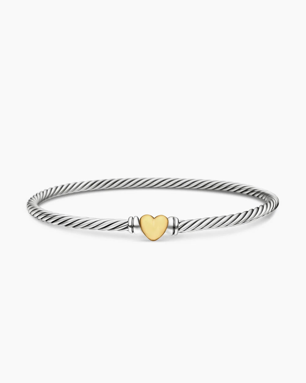 CLASSIC CABLE HEART STATION BRACELET Sterling Silver with 18K Yellow Gold, 3mm