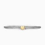 Sterling Silver Cable bracelet with a yellow gold heart in the center 