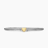 Sterling Silver Cable bracelet with a yellow gold heart in the center 