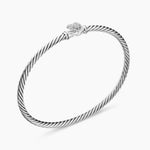 Classic Cable Heart Station Bracelet Sterling Silver with Pavé Diamonds, 3mm