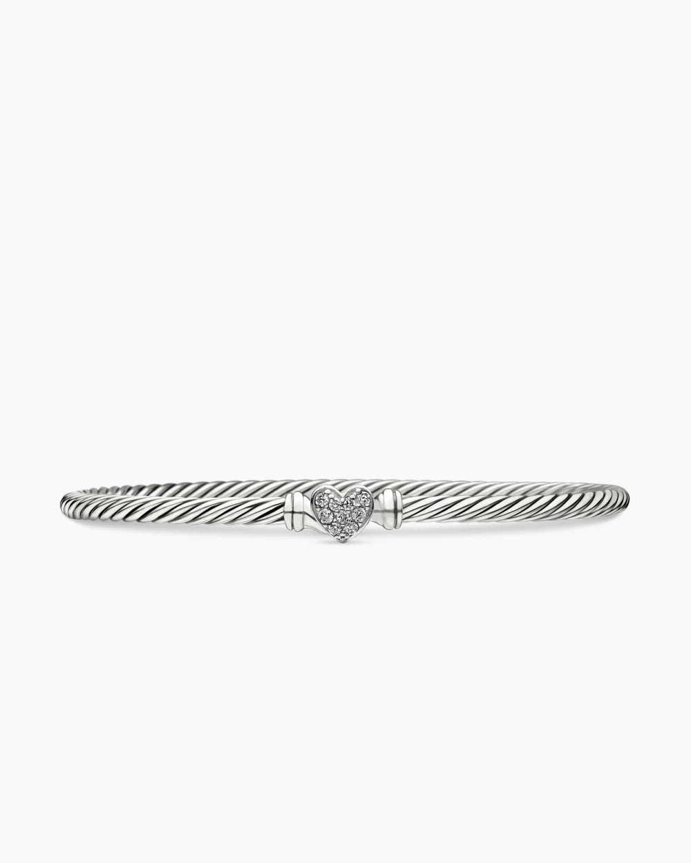 Classic Cable Heart Station Bracelet Sterling Silver with Pavé Diamonds, 3mm