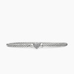 Classic Cable Heart Station Bracelet Sterling Silver with Pavé Diamonds, 3mm