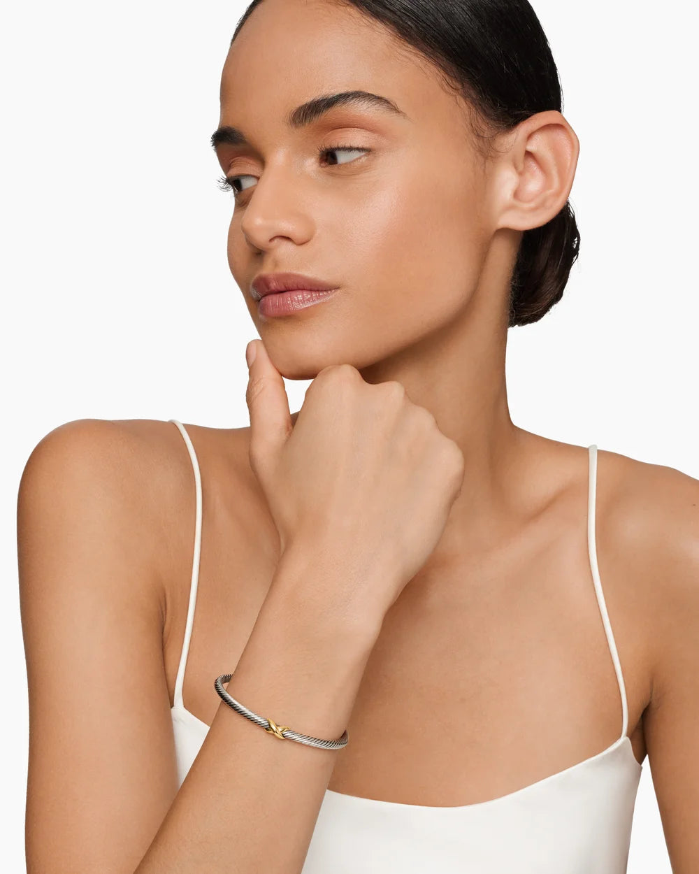 X CLASSIC CABLE STATION BRACELET Sterling Silver with 18K Yellow Gold, 4mm