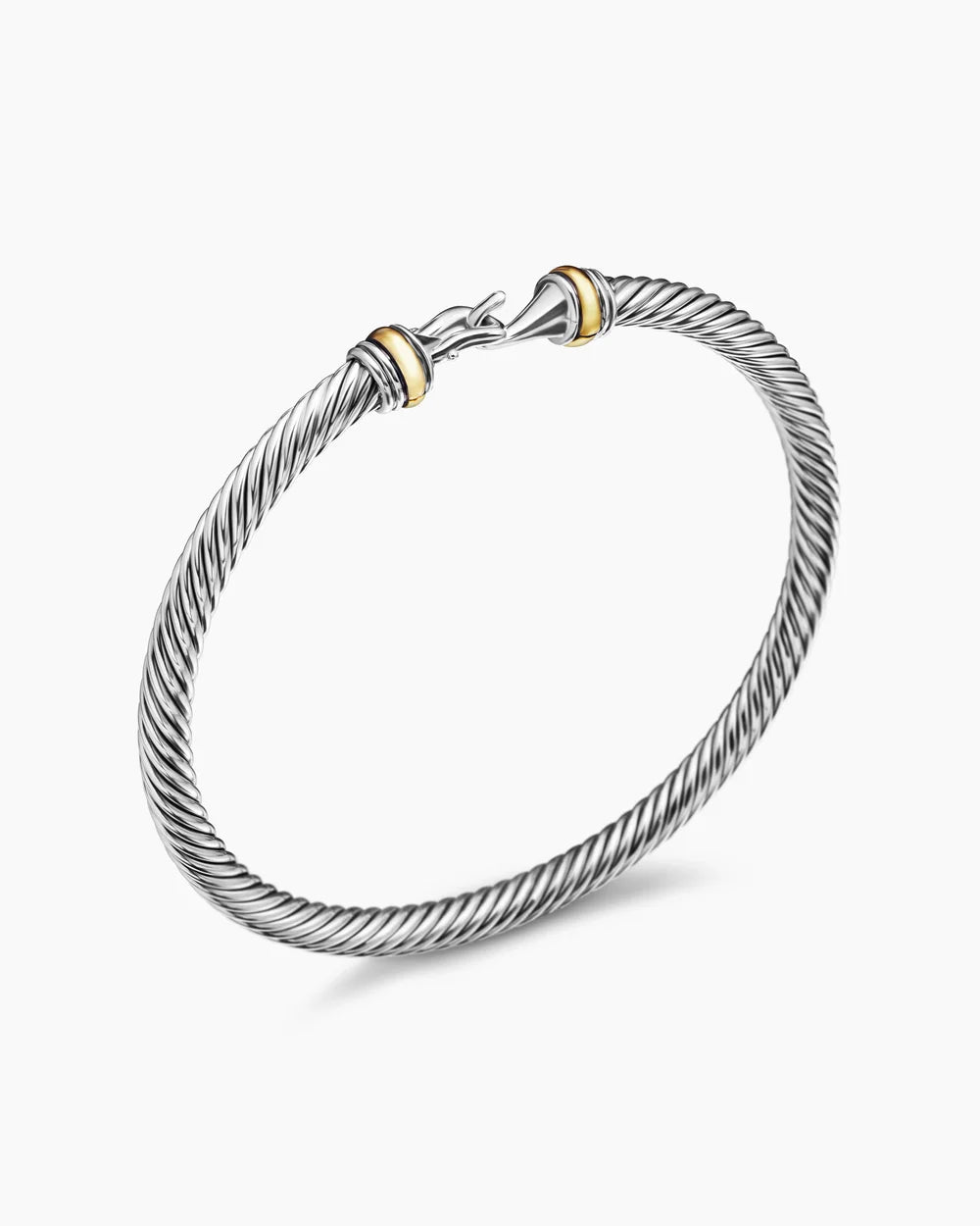 Buckle Classic Cable Bracelet in Sterling Silver with 18K Yellow Gold, 4mm