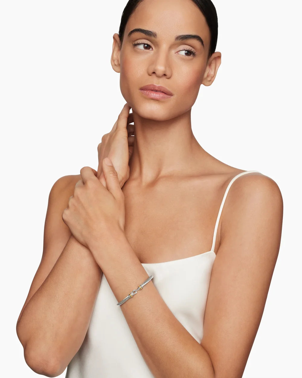 Buckle Classic Cable Bracelet in Sterling Silver with 18K Yellow Gold, 4mm