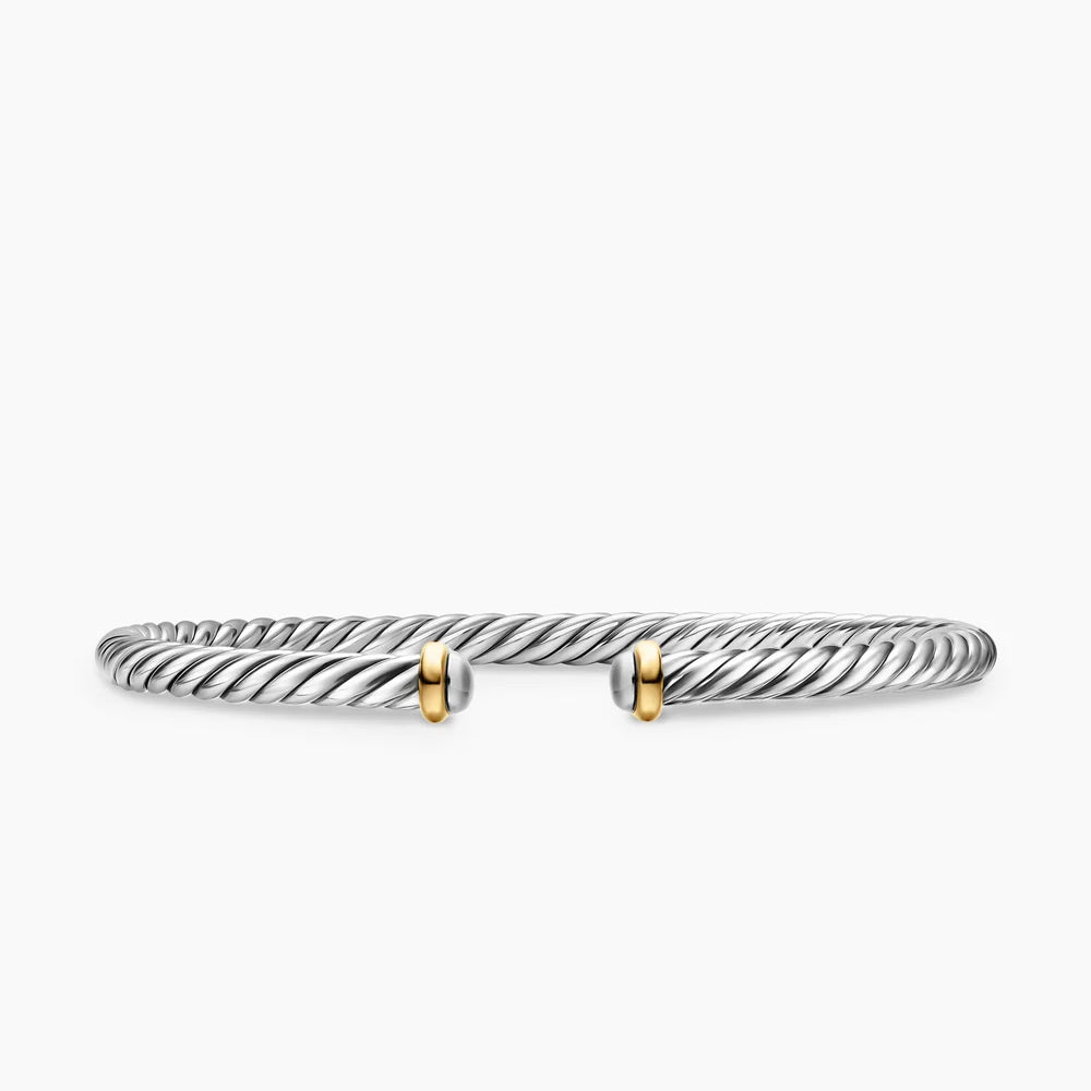 Cable Flex® Bracelet Sterling Silver with 14K Yellow Gold, 4mm