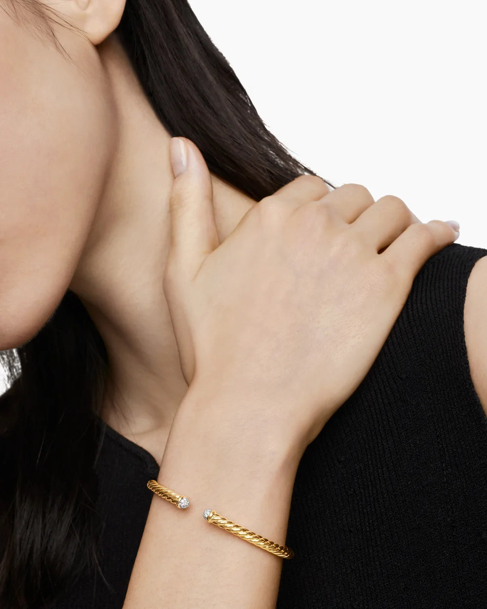 Cable Flex Bracelet in 18K Yellow Gold with Diamonds, 4mm