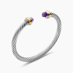 Classic Cable Bracelet in Sterling Silver with 14K Yellow Gold and Amethyst, 5mm