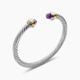 Classic Cable Bracelet in Sterling Silver with 14K Yellow Gold and Amethyst, 5mm