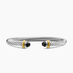 Classic Cable Bracelet in Sterling Silver with 14K Yellow Gold and Black Onyx, 5mm