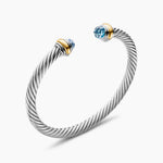 Classic Cable Bracelet in Sterling Silver with 14K Yellow Gold and Blue Topaz, 5mm