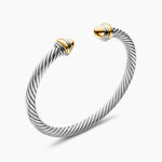 Classic Cable Bracelet in Sterling Silver with 14K Yellow Gold and Gold Domes, 5mm